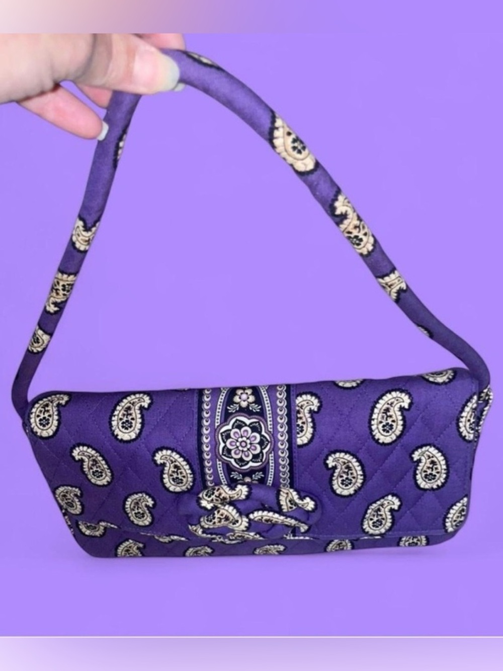 Vera Bradley Purple Paisley Quilted Magnetic Flap knot Front Clutch Purse